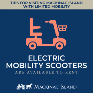 Graphic depicting electric mobility scooter transportation on Mackinac Island
