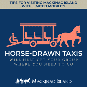 Graphic depicting horse-drawn taxi transportation on Mackinac Island
