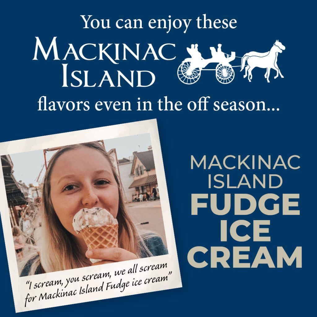 Image of a women enjoying a Mackinac Island Fudge ice cream cone