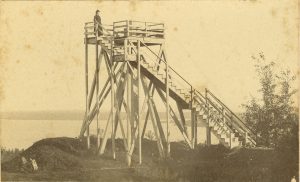 During the Mackinac National Park era in the late 1800s, an observation tower topped the highest point on Mackinac Island.