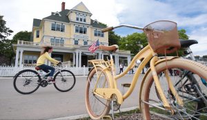 Mackinac Island offers a variety of unique places to stay including many hotels and resorts that rent bicycles on site.