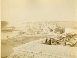 During the Mackinac National Park era in the late 1800s, Fort Mackinac overlooked downtown Mackinac Island.