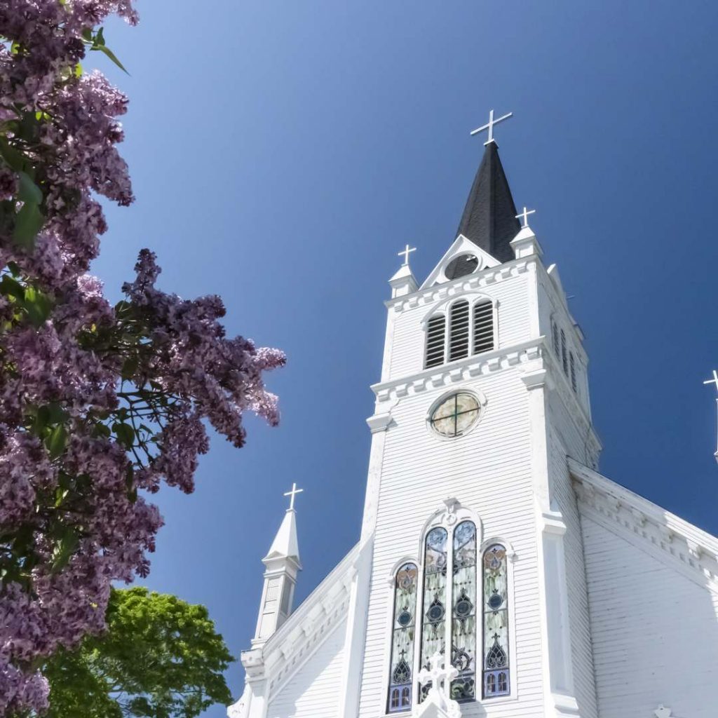 Ste. Anne’s Catholic Church on Mackinac Island traces its history back 350 years and still has paper records dating to 1695. 