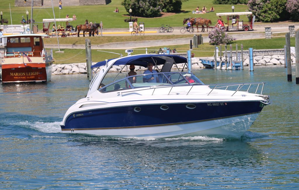 One way of getting to Mackinac Island is by taking a personal boat and docking it in the public marina in Haldimand Bay.