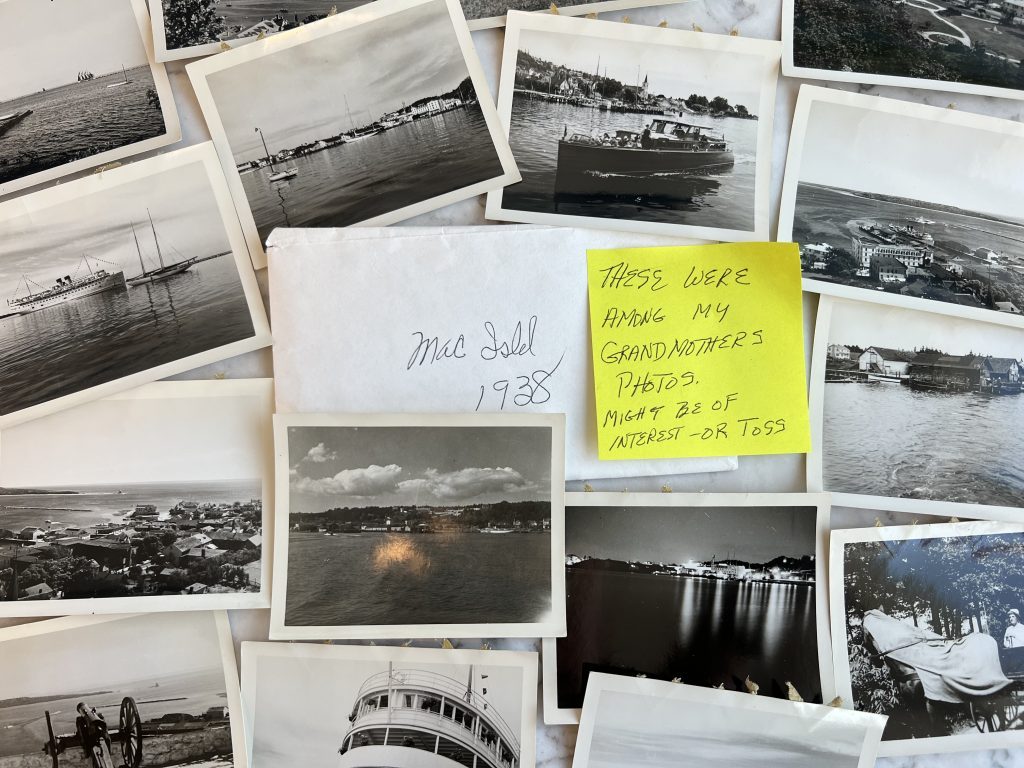 A collage of black and white Mackinac Island photos from the 1930s