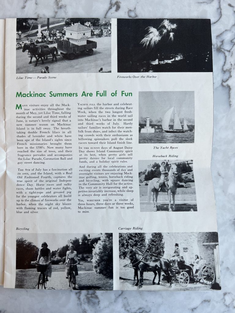 An old magazine article about Mackinac Island summer fun with photos of activities