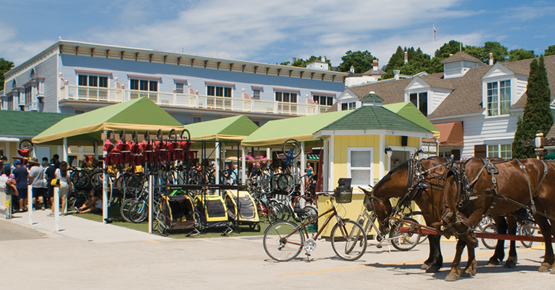 Mackinac Cycle is one of Mackinac Island's bicycle shops with specialty bikes, tag-a-longs, and burleys.