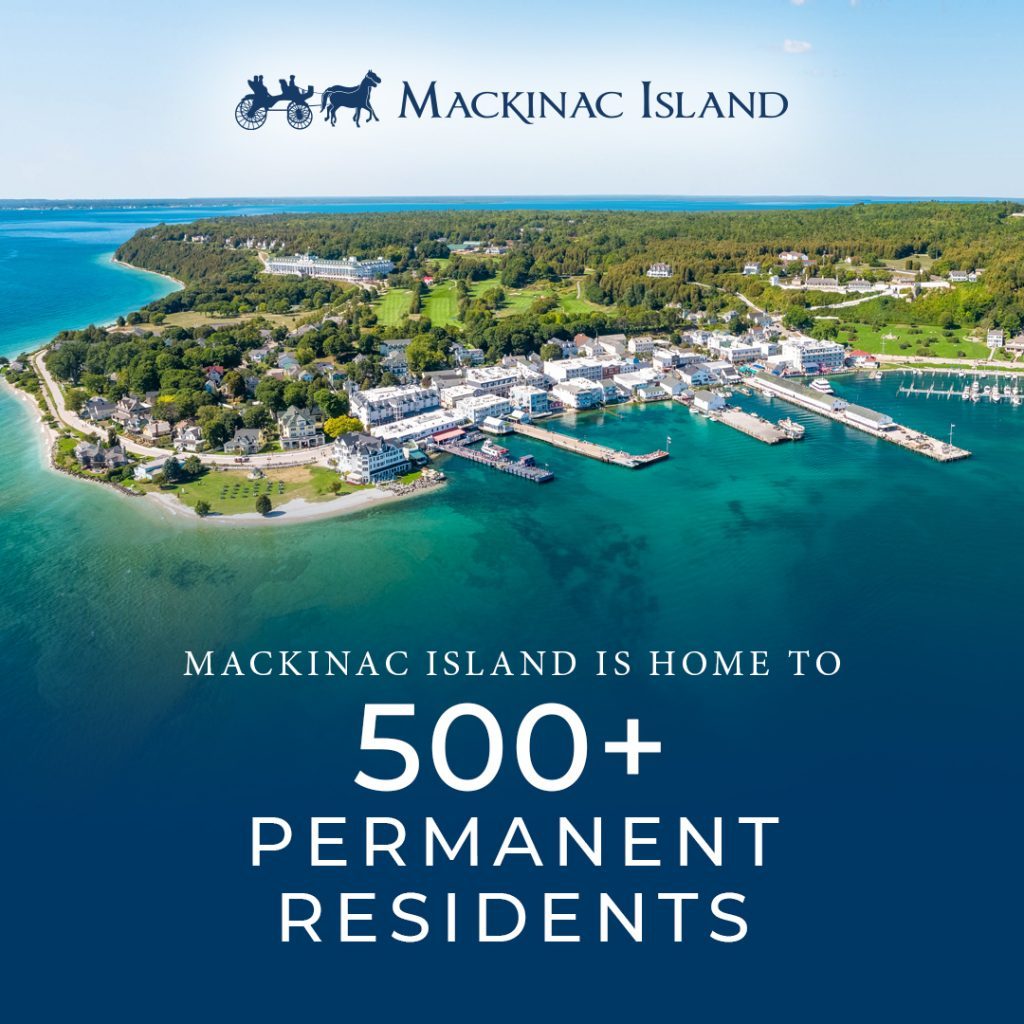 Slide showing that Mackinac Island has 500-plus year-round residents
