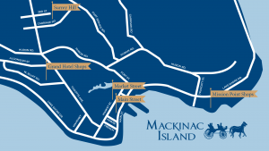 Mackinac Island has many shopping areas including Main and Market streets, Surrey Hill, Grand Hotel and Mission Point.