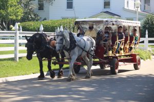 Since Mackinac Island prohibits cars, horses rule the road and horse-drawn carriage rides are a popular way to get around.