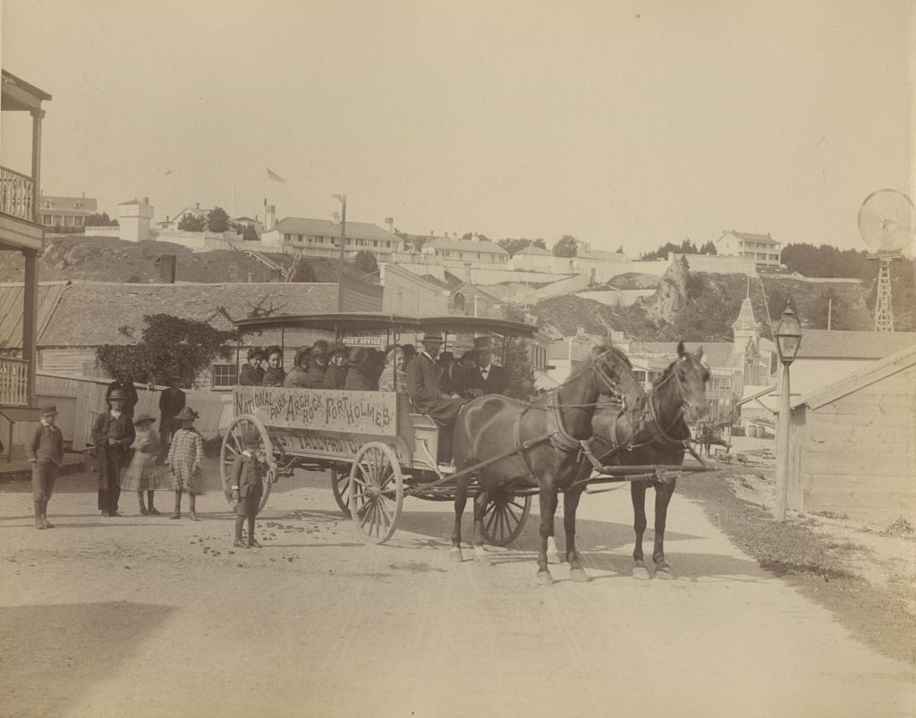 During the Mackinac National Park era, horse-drawn carriage tours of Mackinac Island were as popular as they are today.