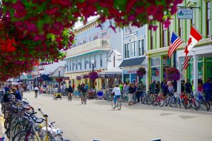 Mackinac Island has thousands of bicycles on the streets including e-bikes which are permitted for some people.