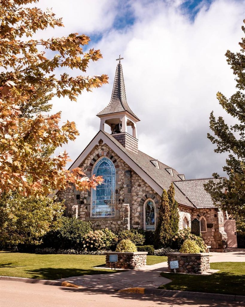 Little Stone Church on Mackinac Island has a distinctive appearance because it was built with local fieldstones.