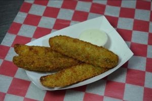 Fried pickles from the Cannonball Drive Inn are a popular Michigan-made food enjoyed by many Mackinac Island visitors.