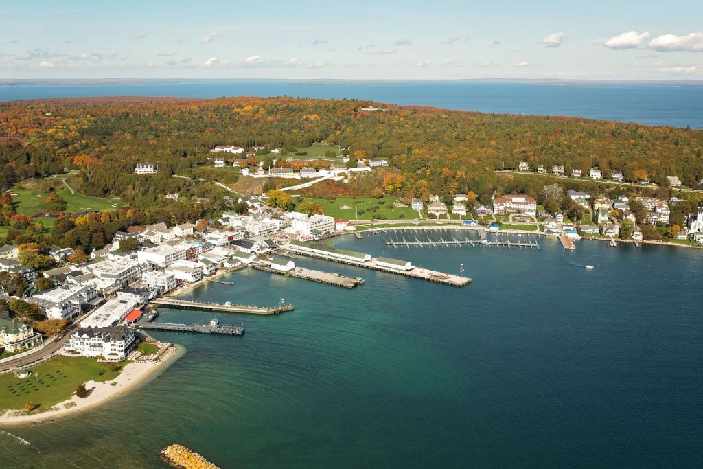 A Mackinac Island fall color tour by air makes for a memorable experience whether by plane or helicopter.