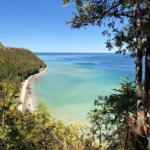 View of Waters Surrounding Mackinac Island From Vantage Point on Tranquil Bluff Trail 