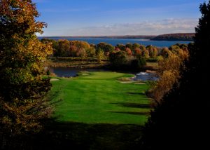 Golf courses on Mackinac Island are especially beautiful when greens and blues are joined by gorgeous fall colors.