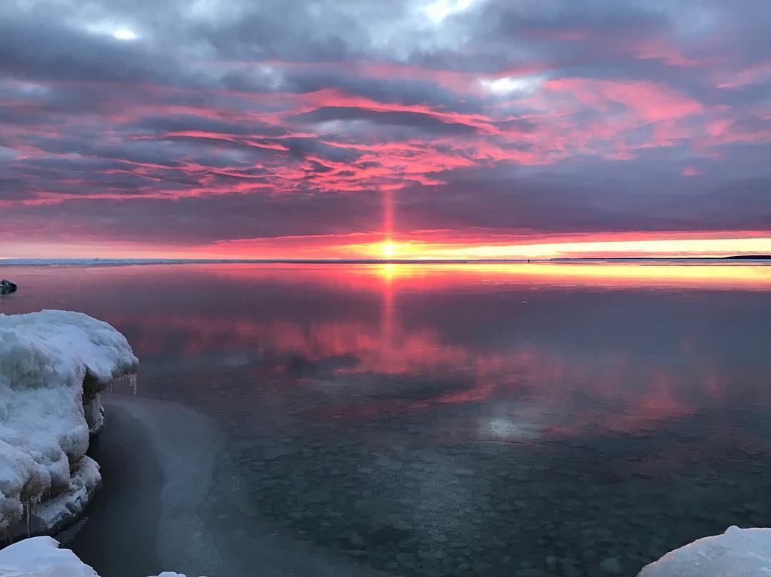 Sunset Off Mackinac Island During Winter