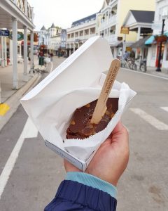 Mackinac Island features dozens of restaurants with outdoor dining plus beautiful places for a picnic and world-famous fudge.