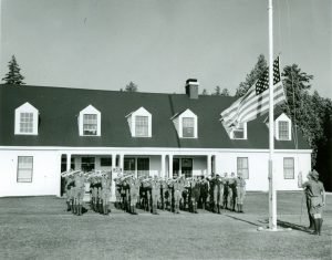 Flag Ceremony Conducted by Boy Scouts Outside Barracks on Mackinac Island