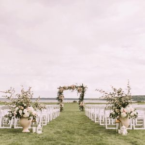 Chairs and Arch Set for Outdoor Wedding Beside Shore on Mackinac Island